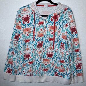 Sun Bay Womens Size XL Coastal Nautical Zip Up Hooded Jacket Beach Casual Crabs